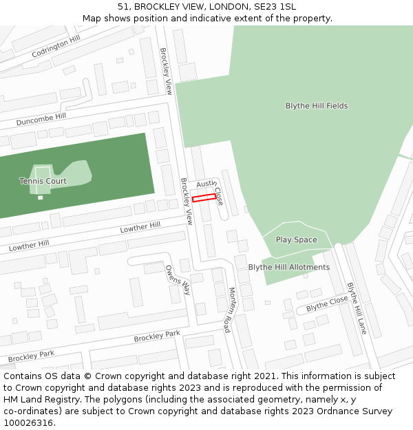 51, BROCKLEY VIEW, LONDON, SE23 1SL: Location map and indicative extent of plot
