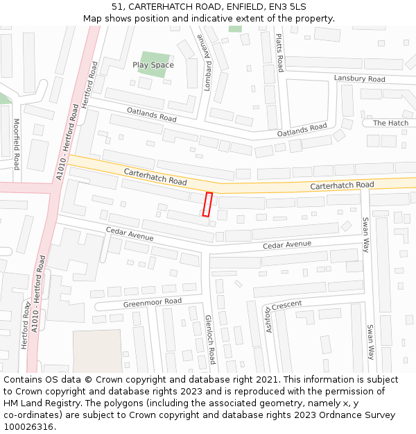51, CARTERHATCH ROAD, ENFIELD, EN3 5LS: Location map and indicative extent of plot