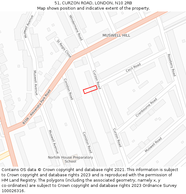 51, CURZON ROAD, LONDON, N10 2RB: Location map and indicative extent of plot