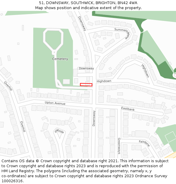 51, DOWNSWAY, SOUTHWICK, BRIGHTON, BN42 4WA: Location map and indicative extent of plot