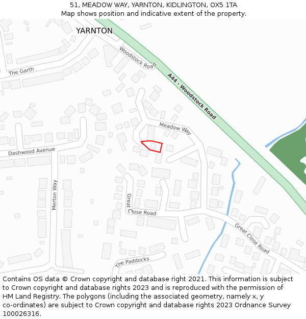 51, MEADOW WAY, YARNTON, KIDLINGTON, OX5 1TA: Location map and indicative extent of plot