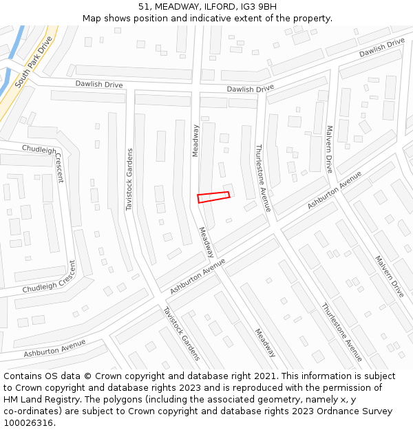 51, MEADWAY, ILFORD, IG3 9BH: Location map and indicative extent of plot