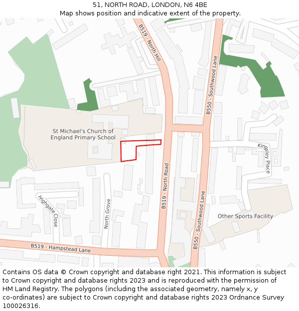 51, NORTH ROAD, LONDON, N6 4BE: Location map and indicative extent of plot