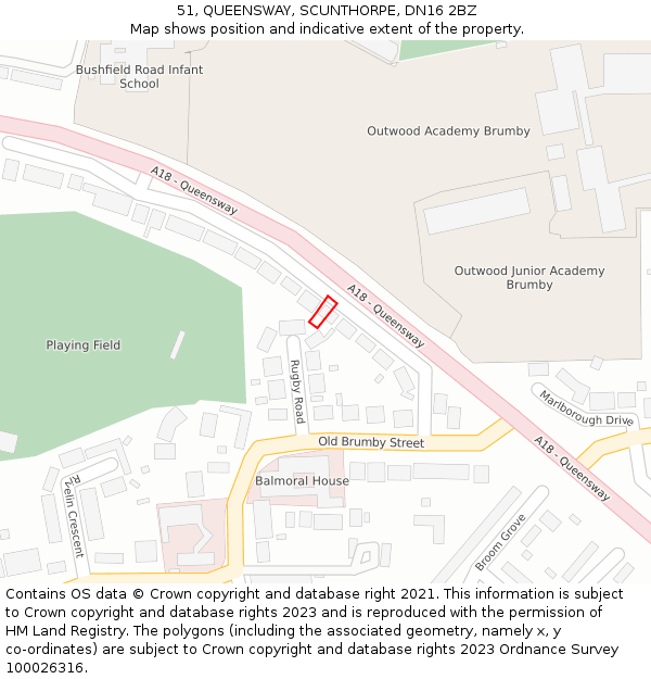 51, QUEENSWAY, SCUNTHORPE, DN16 2BZ: Location map and indicative extent of plot