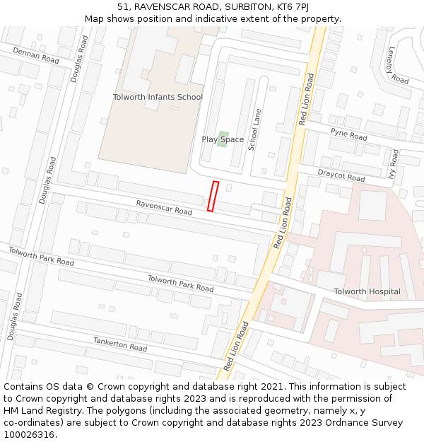 51, RAVENSCAR ROAD, SURBITON, KT6 7PJ: Location map and indicative extent of plot