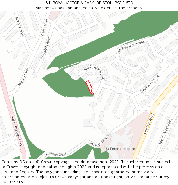 51, ROYAL VICTORIA PARK, BRISTOL, BS10 6TD: Location map and indicative extent of plot