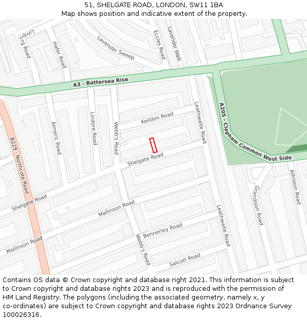 51, SHELGATE ROAD, LONDON, SW11 1BA: Location map and indicative extent of plot