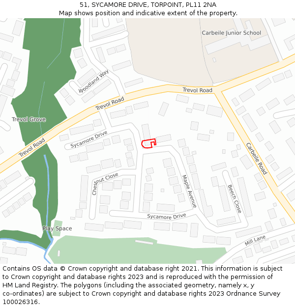 51, SYCAMORE DRIVE, TORPOINT, PL11 2NA: Location map and indicative extent of plot
