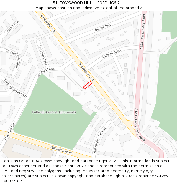 51, TOMSWOOD HILL, ILFORD, IG6 2HL: Location map and indicative extent of plot