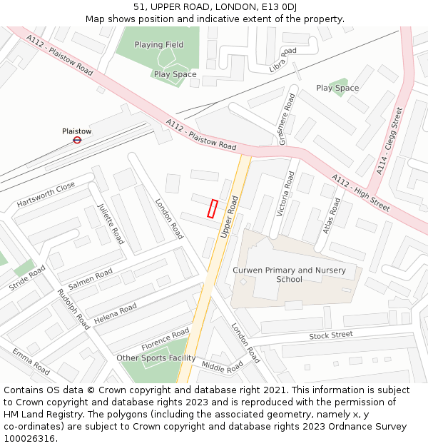 51, UPPER ROAD, LONDON, E13 0DJ: Location map and indicative extent of plot
