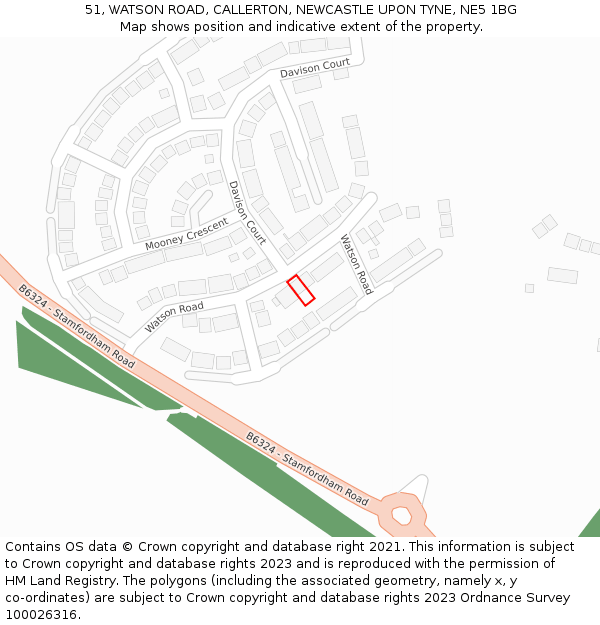 51, WATSON ROAD, CALLERTON, NEWCASTLE UPON TYNE, NE5 1BG: Location map and indicative extent of plot