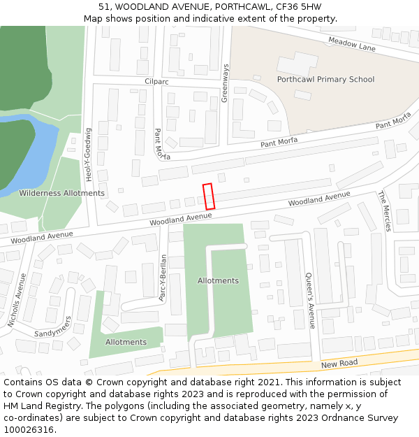 51, WOODLAND AVENUE, PORTHCAWL, CF36 5HW: Location map and indicative extent of plot