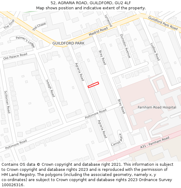 52, AGRARIA ROAD, GUILDFORD, GU2 4LF: Location map and indicative extent of plot