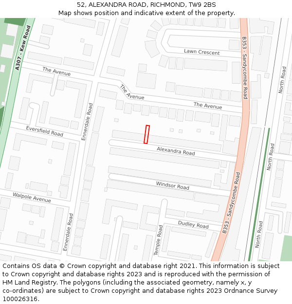 52, ALEXANDRA ROAD, RICHMOND, TW9 2BS: Location map and indicative extent of plot