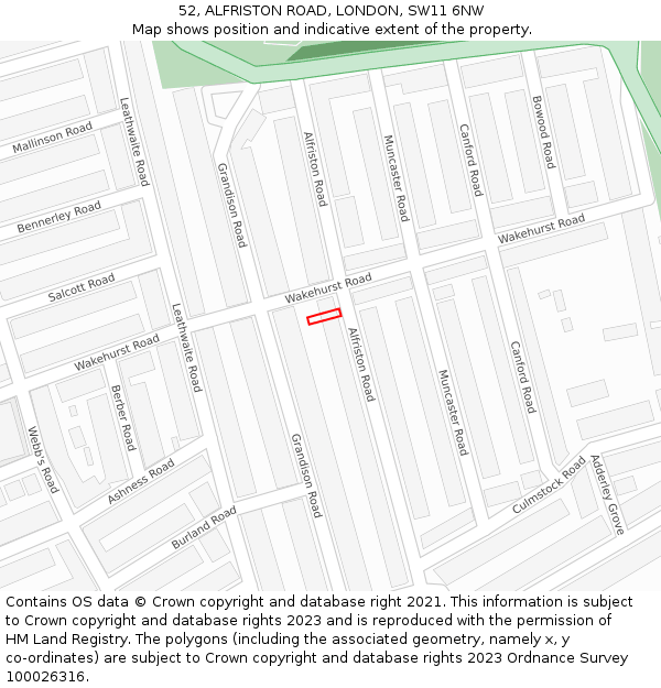 52, ALFRISTON ROAD, LONDON, SW11 6NW: Location map and indicative extent of plot