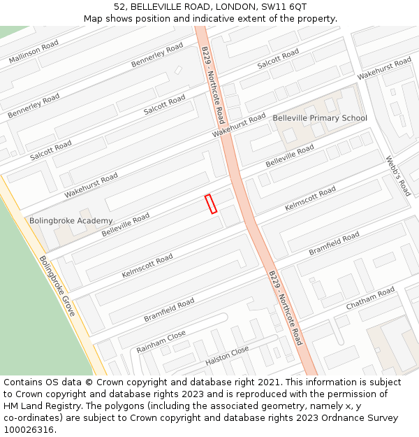 52, BELLEVILLE ROAD, LONDON, SW11 6QT: Location map and indicative extent of plot