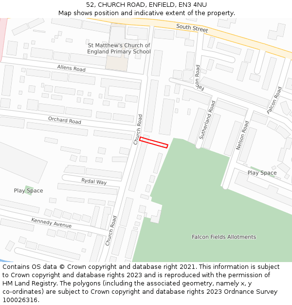 52, CHURCH ROAD, ENFIELD, EN3 4NU: Location map and indicative extent of plot