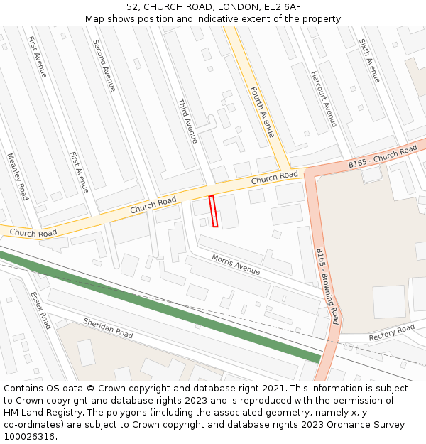 52, CHURCH ROAD, LONDON, E12 6AF: Location map and indicative extent of plot