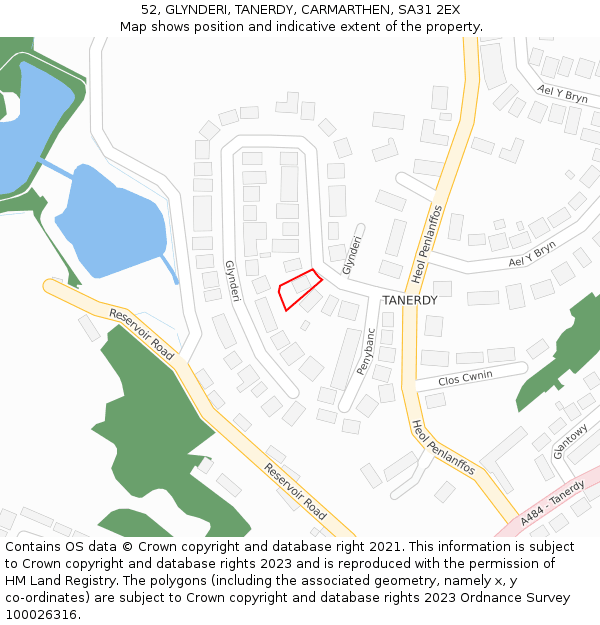 52, GLYNDERI, TANERDY, CARMARTHEN, SA31 2EX: Location map and indicative extent of plot