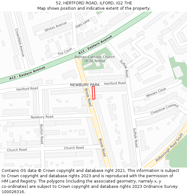 52, HERTFORD ROAD, ILFORD, IG2 7HE: Location map and indicative extent of plot