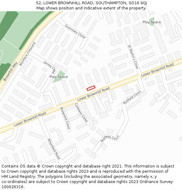 52, LOWER BROWNHILL ROAD, SOUTHAMPTON, SO16 9QJ: Location map and indicative extent of plot