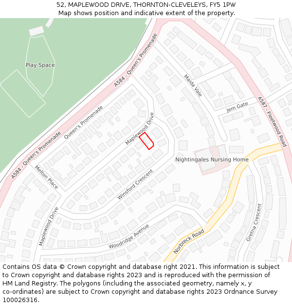 52, MAPLEWOOD DRIVE, THORNTON-CLEVELEYS, FY5 1PW: Location map and indicative extent of plot