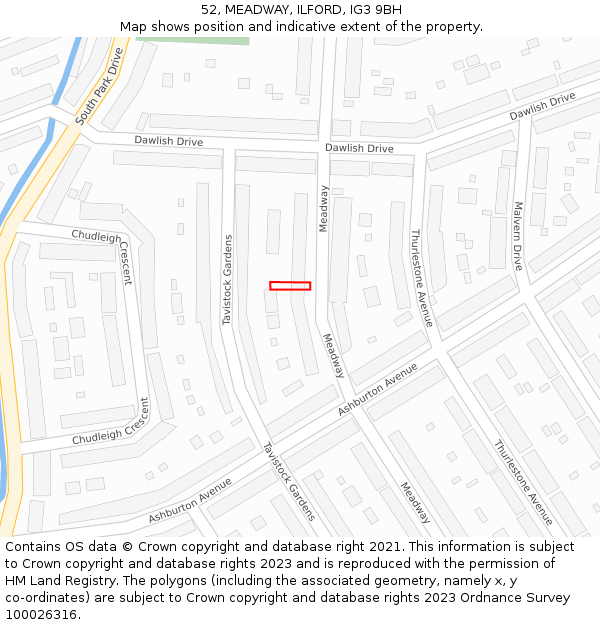 52, MEADWAY, ILFORD, IG3 9BH: Location map and indicative extent of plot