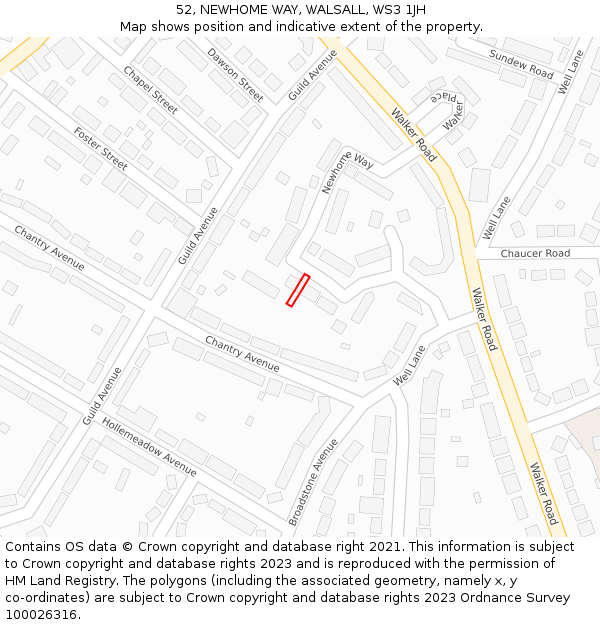 52, NEWHOME WAY, WALSALL, WS3 1JH: Location map and indicative extent of plot
