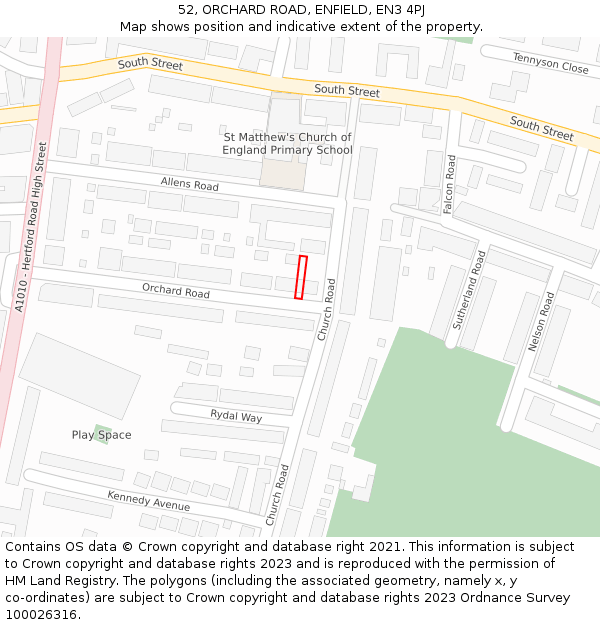 52, ORCHARD ROAD, ENFIELD, EN3 4PJ: Location map and indicative extent of plot