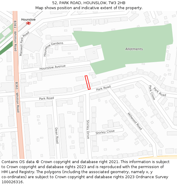 52, PARK ROAD, HOUNSLOW, TW3 2HB: Location map and indicative extent of plot