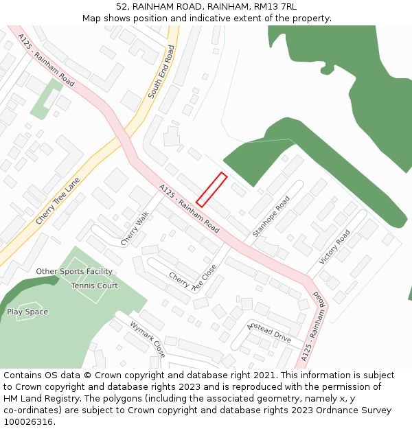52, RAINHAM ROAD, RAINHAM, RM13 7RL: Location map and indicative extent of plot