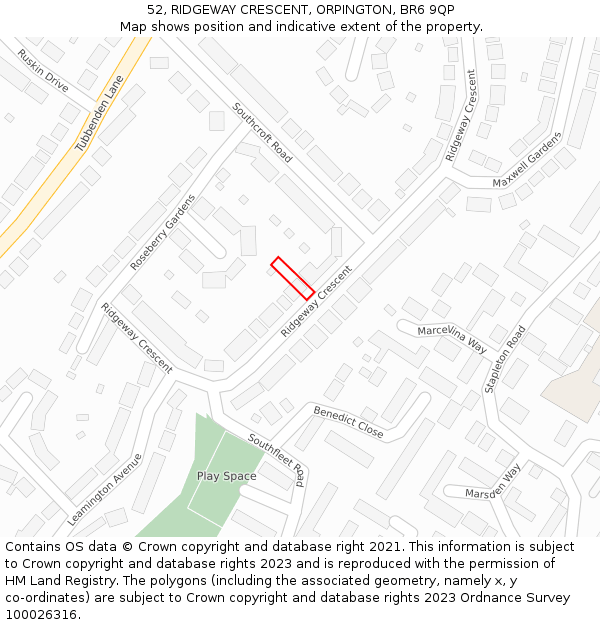 52, RIDGEWAY CRESCENT, ORPINGTON, BR6 9QP: Location map and indicative extent of plot