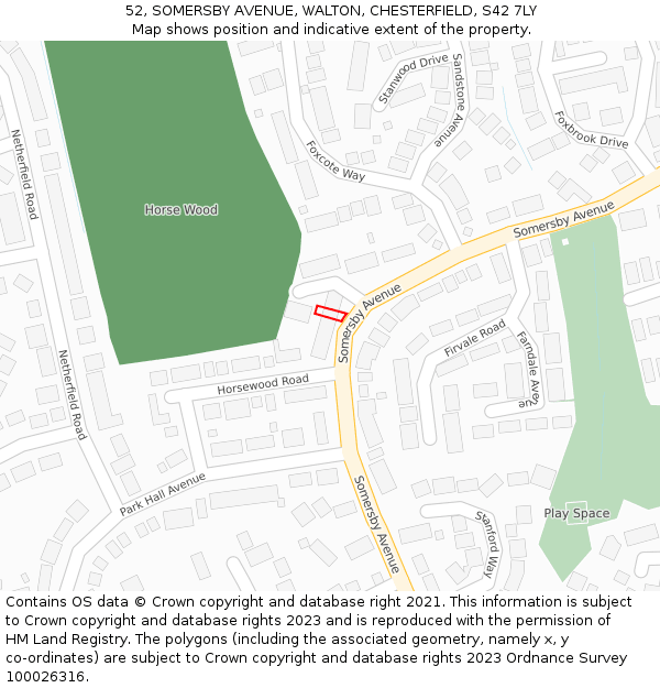 52, SOMERSBY AVENUE, WALTON, CHESTERFIELD, S42 7LY: Location map and indicative extent of plot