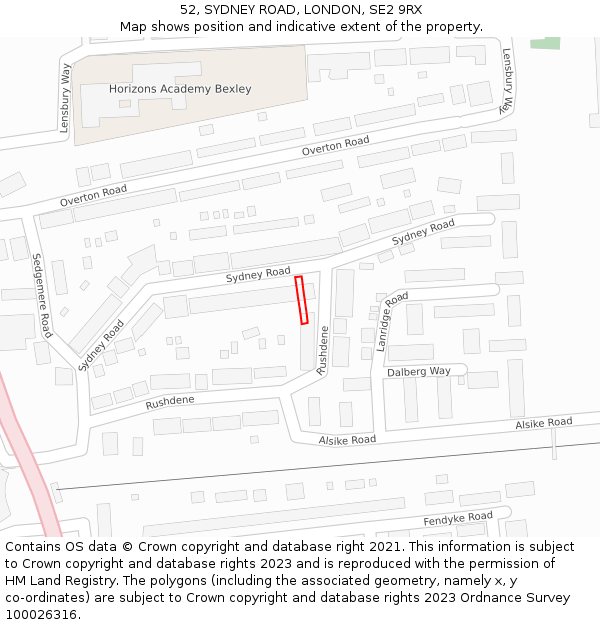 52, SYDNEY ROAD, LONDON, SE2 9RX: Location map and indicative extent of plot