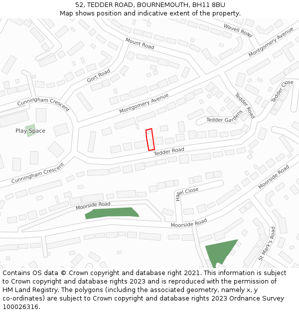 52, TEDDER ROAD, BOURNEMOUTH, BH11 8BU: Location map and indicative extent of plot