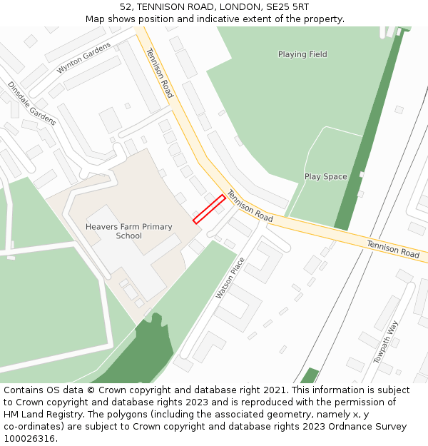52, TENNISON ROAD, LONDON, SE25 5RT: Location map and indicative extent of plot