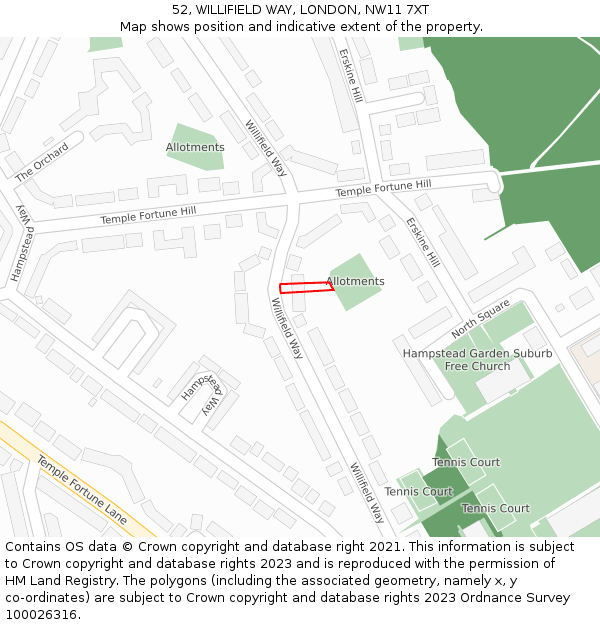 52, WILLIFIELD WAY, LONDON, NW11 7XT: Location map and indicative extent of plot