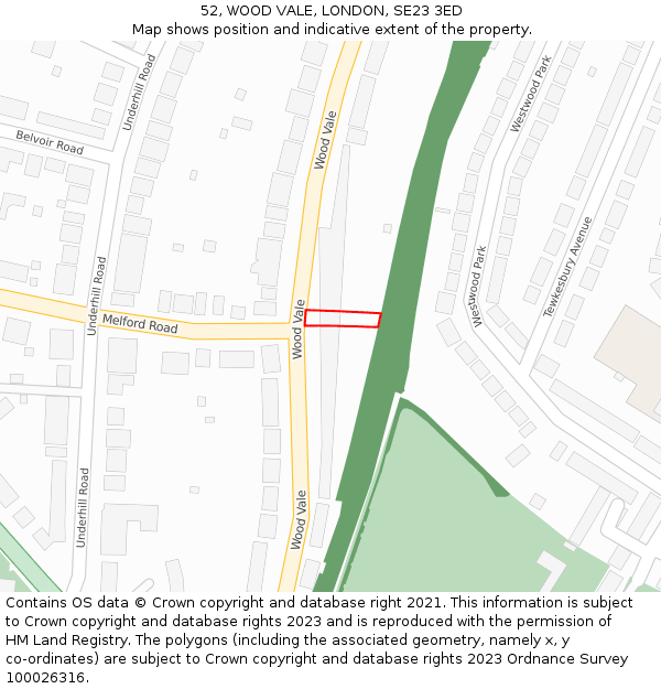52, WOOD VALE, LONDON, SE23 3ED: Location map and indicative extent of plot