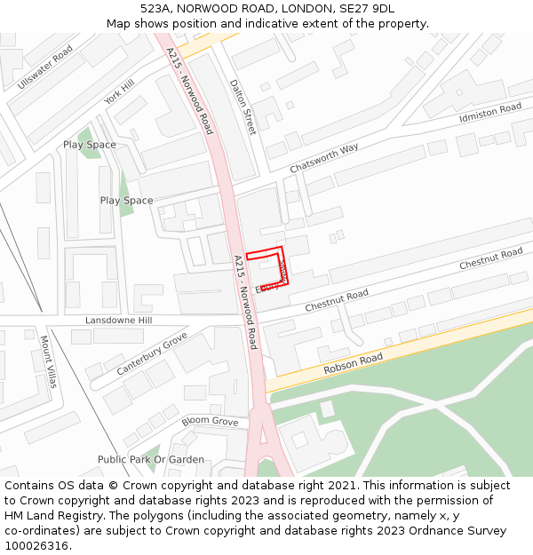523A, NORWOOD ROAD, LONDON, SE27 9DL: Location map and indicative extent of plot