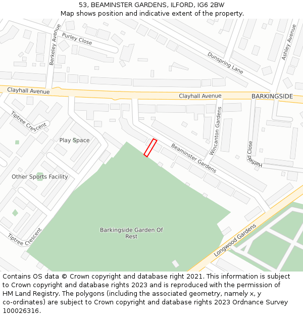 53, BEAMINSTER GARDENS, ILFORD, IG6 2BW: Location map and indicative extent of plot