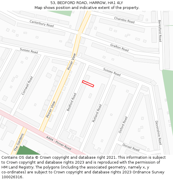 53, BEDFORD ROAD, HARROW, HA1 4LY: Location map and indicative extent of plot