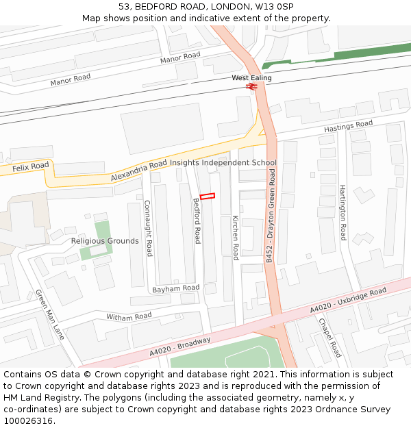 53, BEDFORD ROAD, LONDON, W13 0SP: Location map and indicative extent of plot