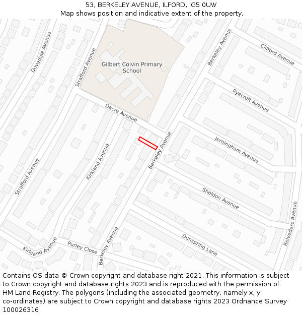 53, BERKELEY AVENUE, ILFORD, IG5 0UW: Location map and indicative extent of plot