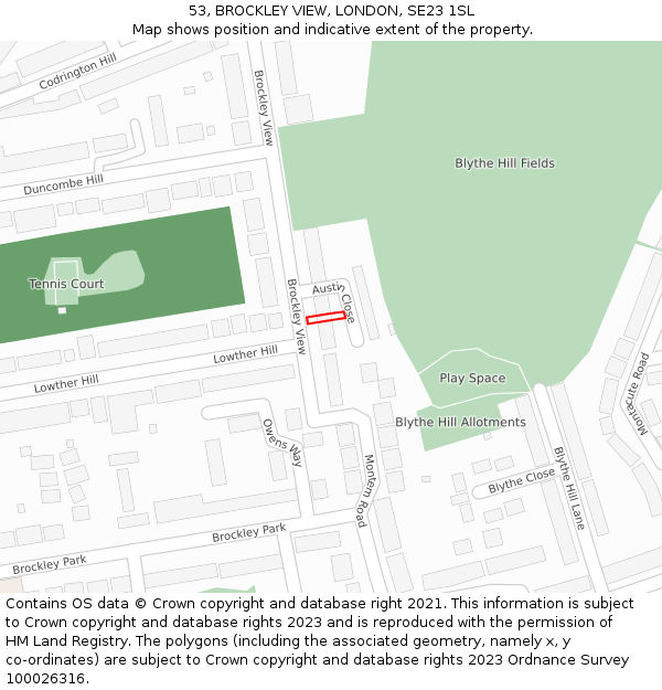 53, BROCKLEY VIEW, LONDON, SE23 1SL: Location map and indicative extent of plot