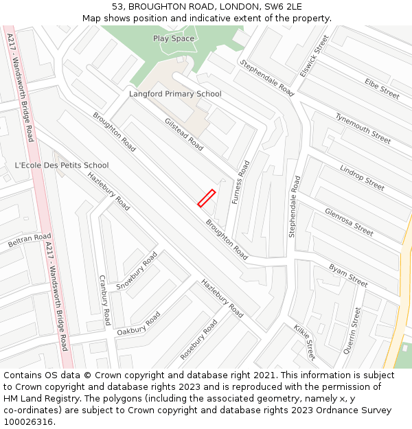 53, BROUGHTON ROAD, LONDON, SW6 2LE: Location map and indicative extent of plot