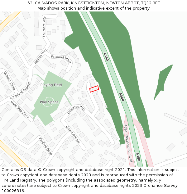 53, CALVADOS PARK, KINGSTEIGNTON, NEWTON ABBOT, TQ12 3EE: Location map and indicative extent of plot