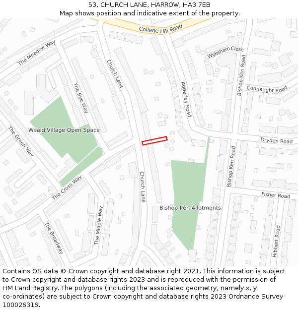 53, CHURCH LANE, HARROW, HA3 7EB: Location map and indicative extent of plot