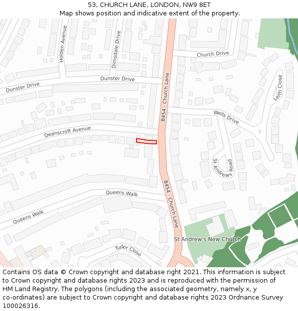 53, CHURCH LANE, LONDON, NW9 8ET: Location map and indicative extent of plot