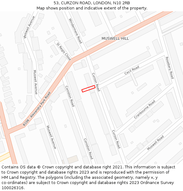 53, CURZON ROAD, LONDON, N10 2RB: Location map and indicative extent of plot