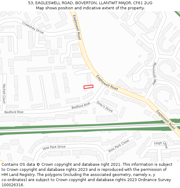 53, EAGLESWELL ROAD, BOVERTON, LLANTWIT MAJOR, CF61 2UG: Location map and indicative extent of plot